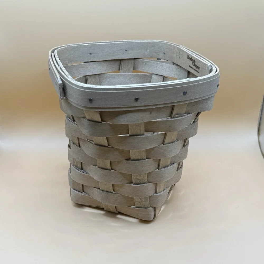 Dresden & Company Small Gray Storage Basket Signed Tall Turned Out Primitive